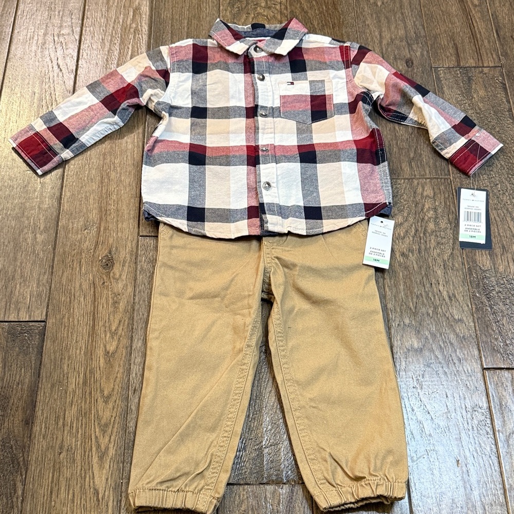 Tommy Hilfiger Red‎ Plaid Shirt and Tan Pants Set